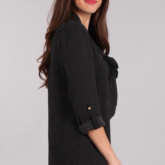 NWT Black Polka Dot Tie Neck Blouse - Picture 3 of 5